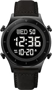 Men's Digital Watch Glass Screen Zinc Alloy Case Leather Strap Waterproof Casual Stopwatch Alarm Clock Simple Watch