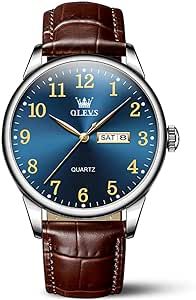OLEVS Mens Watches, Casual Leather Watches for Men Easy to Read Quartz Number Watch with Date Waterproof Blue/Black/Silver Face Men's Wrist Watches