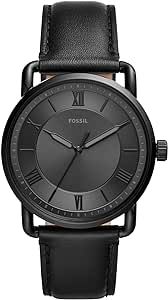 Fossil Men's Copeland Quartz Stainless Steel and Leather Three-Hand Watch, Color: Black (Model: FS5665)