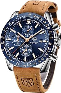 BENYAR Mens Watches Quartz Movement Chronograph Leather Strap Fashion Business Sport Design 30M Waterproof Scratch Resistant Wristwatch Elegant Watch Gifts for Men