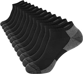 COOPLUS 12 Pack Mens Cushioned Ankle Socks, Low Cut Breathable Casual Socks (Shoe Size 6-11)