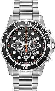 Bulova Men's Classic Sport 6-Hand Chronograph Quartz Watch, Calendar Date, Luminous Hands and Markers, 100M Water Resistant, 44mm