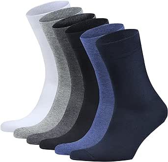 HDL Men's Dress Socks Classic Premium Combed Cotton Crew Socks Soft Breathable 6 Pairs