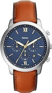 Fossil Men's Neutra Quartz Stainless Steel and Leather Chronograph Watch, Color: Silver, Luggage (Model: FS5453)