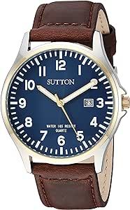 Sutton by Armitron Men's SU/5015NVBN Date Function Easy to Read Brown Leather Strap Watch