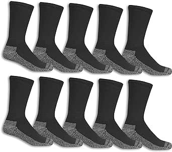 Fruit of the Loom mens Cushioned Durable Cotton Work Gear With Moisture Wicking Casual Sock, Black, Sock Size: 10-13/Shoe Size: 6-12
